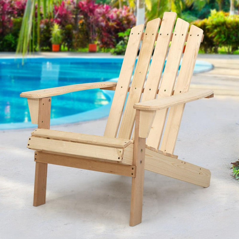 Gardeon Outdoor Sun Lounge Beach Chairs Table Setting Wooden Adirondack Patio Chair Light Wood Tone - John Cootes