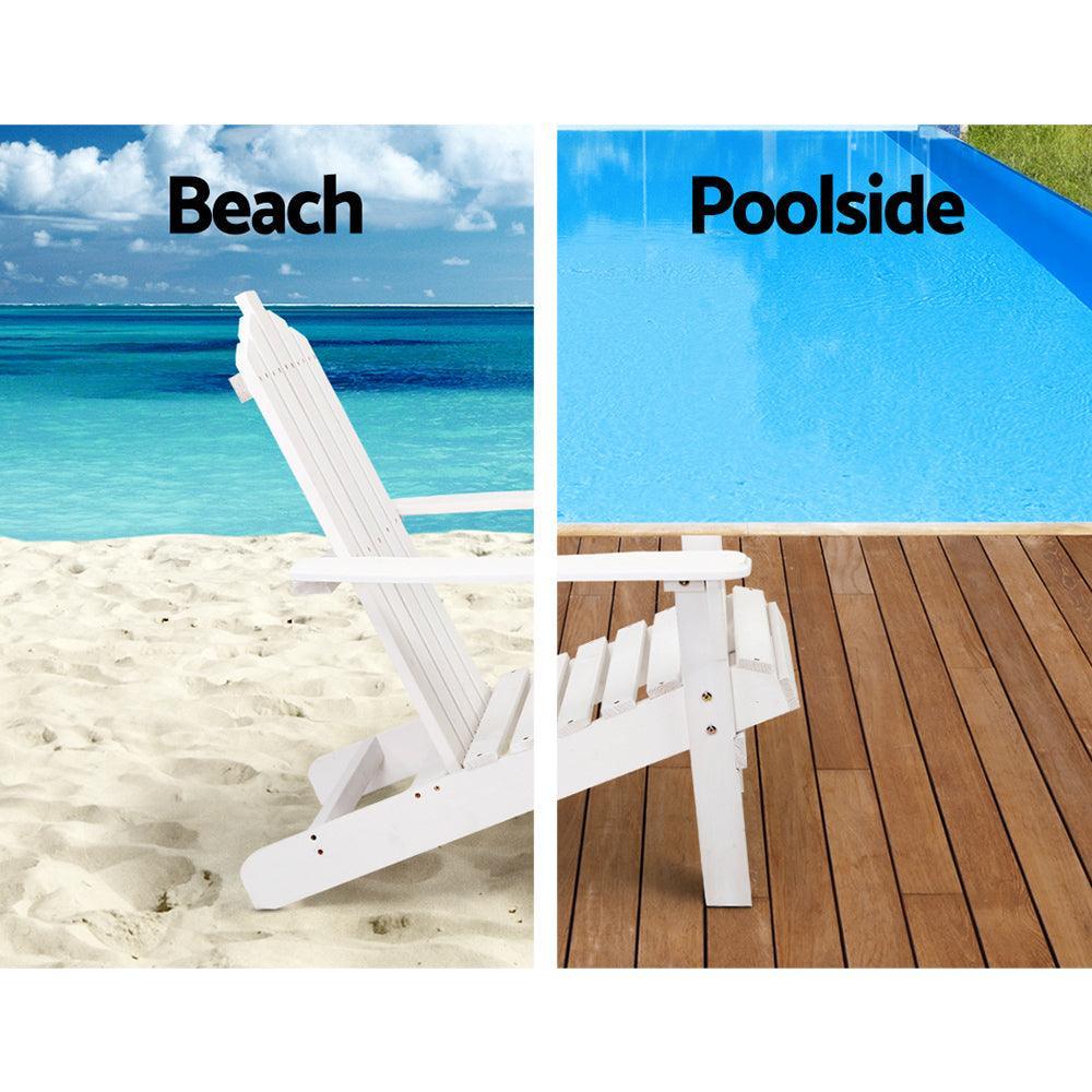 Gardeon Outdoor Sun Lounge Beach Chairs Table Setting Wooden Adirondack Patio Chair White - John Cootes