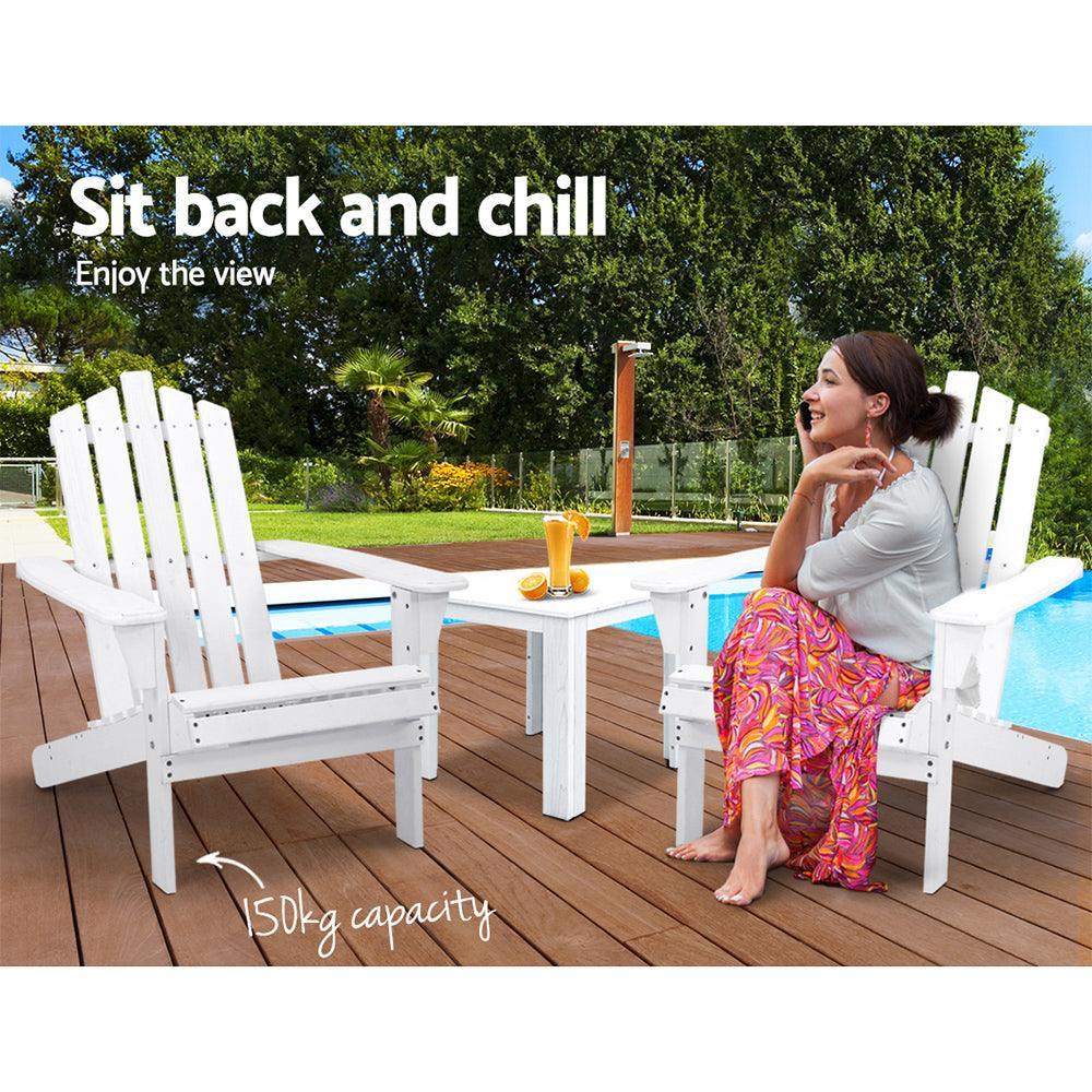 Gardeon Outdoor Sun Lounge Beach Chairs Table Setting Wooden Adirondack Patio Chair White - John Cootes