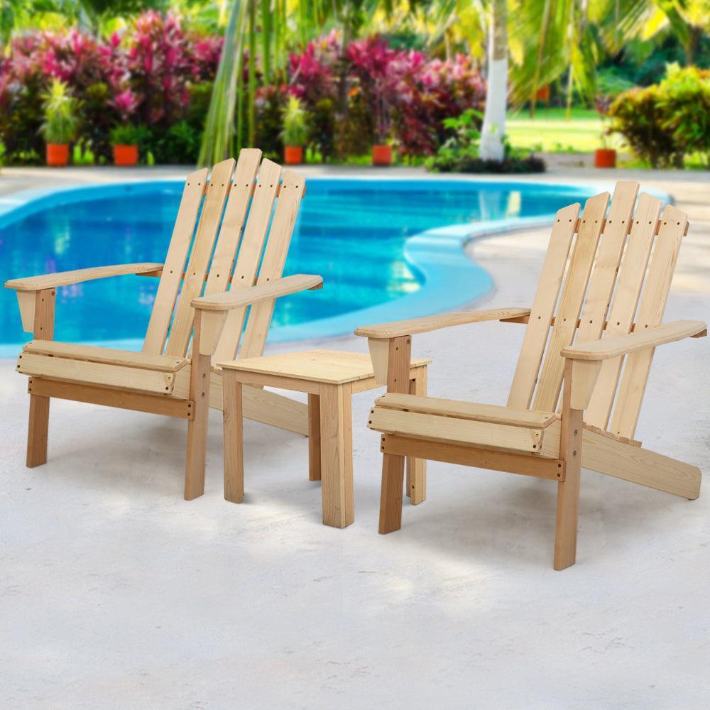 Gardeon Outdoor Sun Lounge Beach Chairs Table Setting Wooden Adirondack Patio Natural Wood Chair - John Cootes