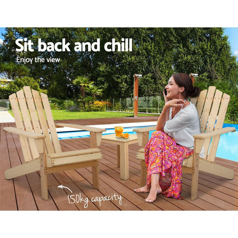 Gardeon Outdoor Sun Lounge Beach Chairs Table Setting Wooden Adirondack Patio Natural Wood Chair - John Cootes