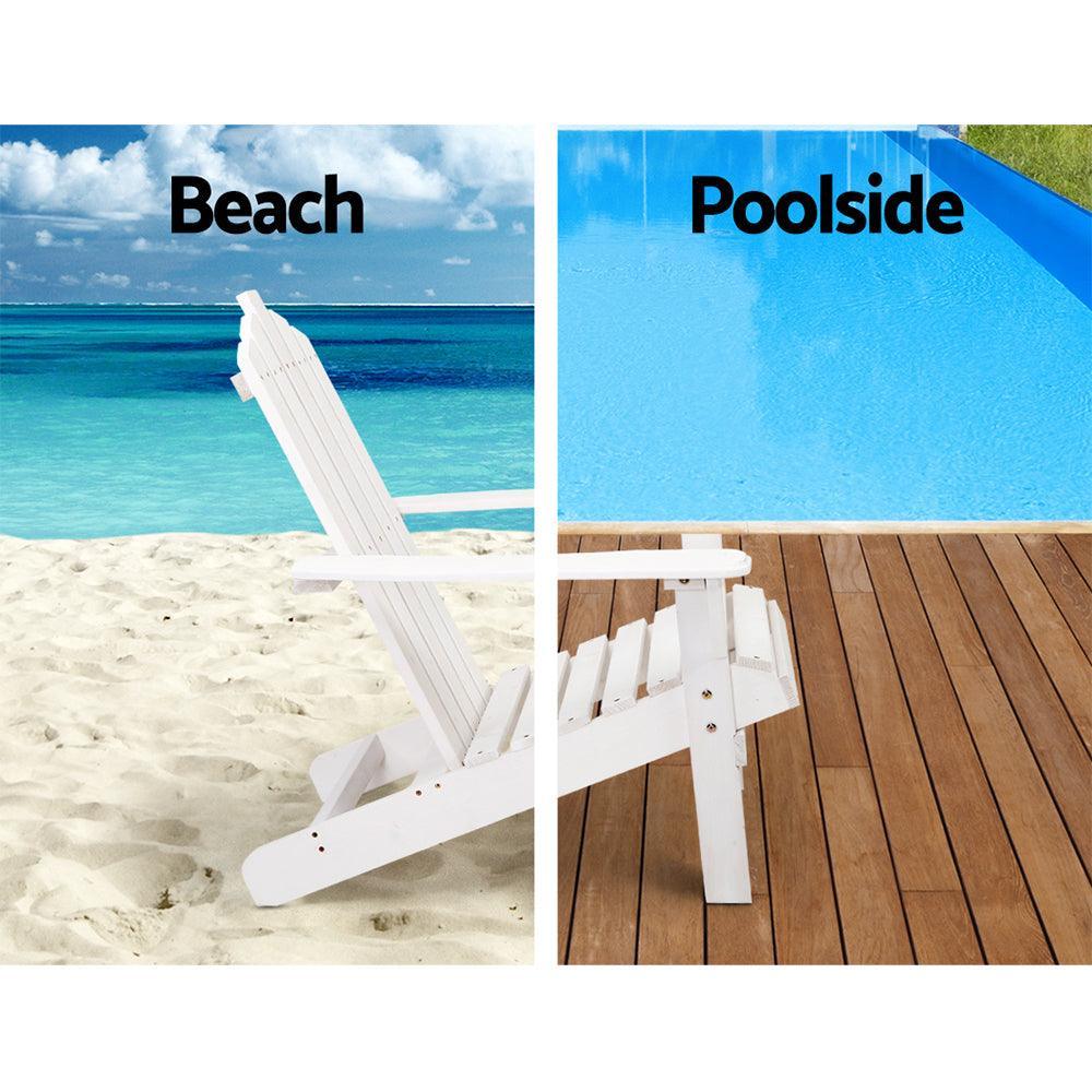 Gardeon Outdoor Sun Lounge Beach Chairs Table Setting Wooden Adirondack Patio - White - John Cootes