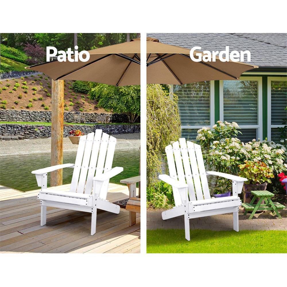 Gardeon Outdoor Sun Lounge Beach Chairs Table Setting Wooden Adirondack Patio - White - John Cootes