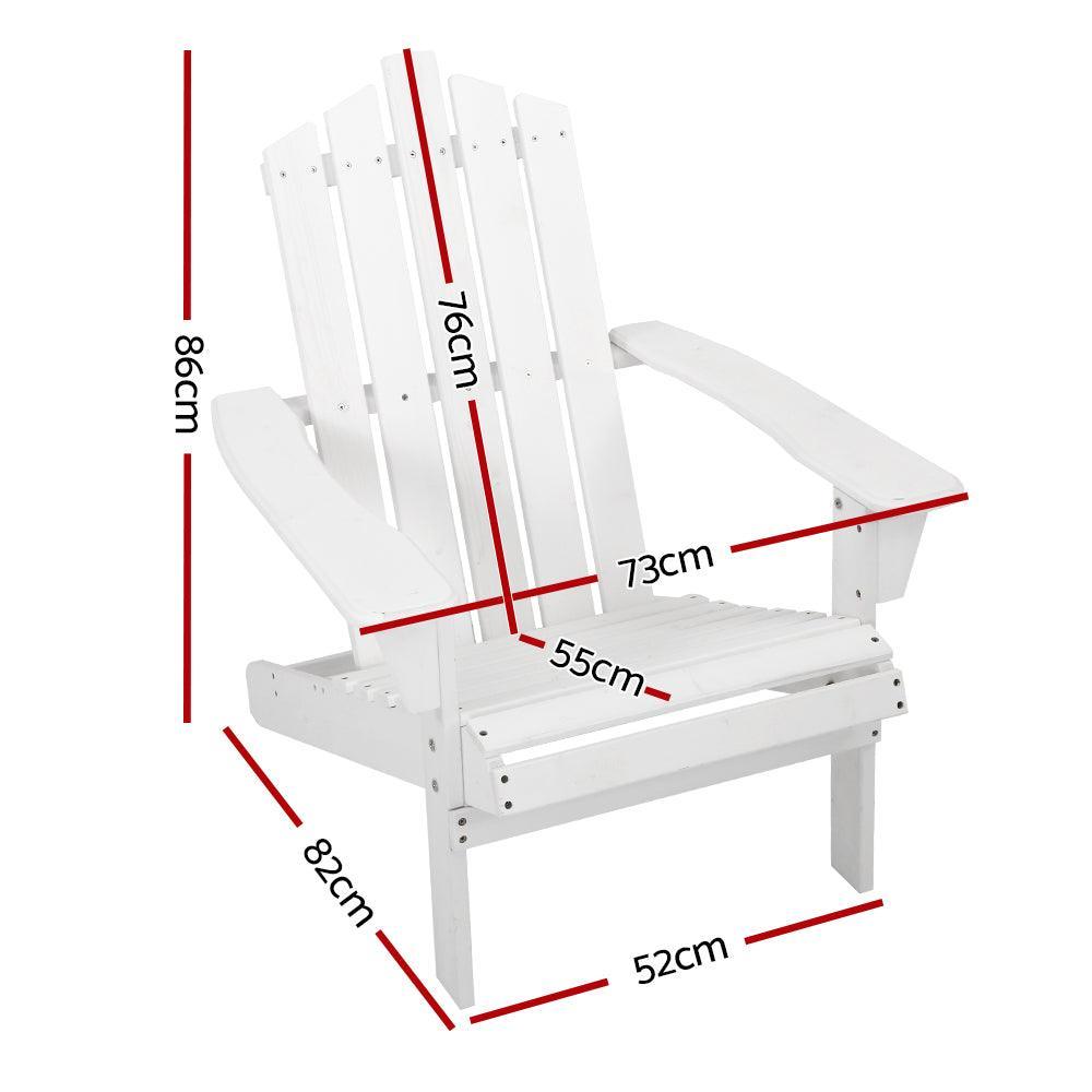 Gardeon Outdoor Sun Lounge Beach Chairs Table Setting Wooden Adirondack Patio - White - John Cootes