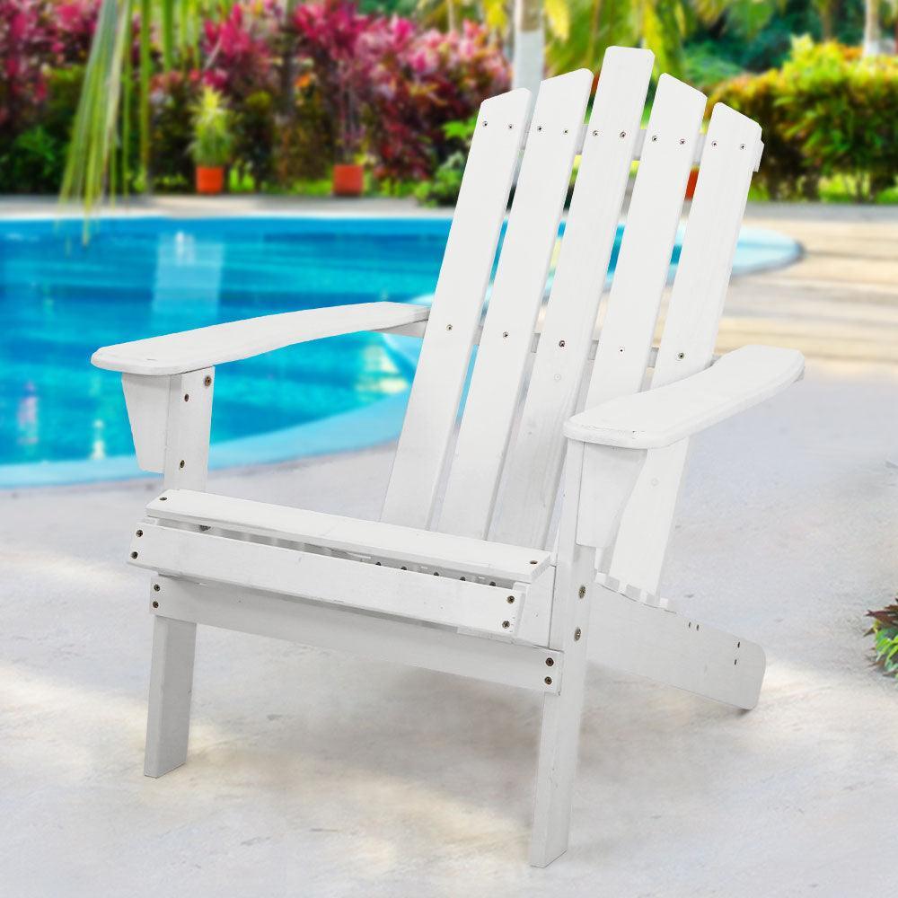 Gardeon Outdoor Sun Lounge Beach Chairs Table Setting Wooden Adirondack Patio - White - John Cootes