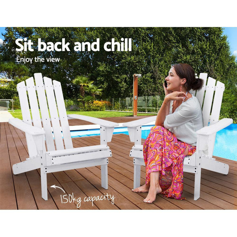 Gardeon Outdoor Sun Lounge Beach Chairs Table Setting Wooden Adirondack Patio - White - John Cootes