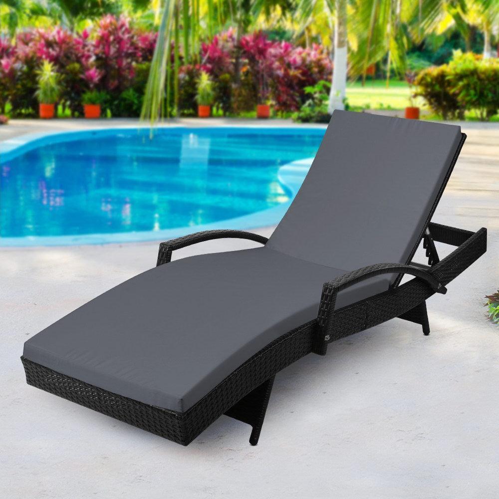 Gardeon Outdoor Sun Lounge - Black - John Cootes