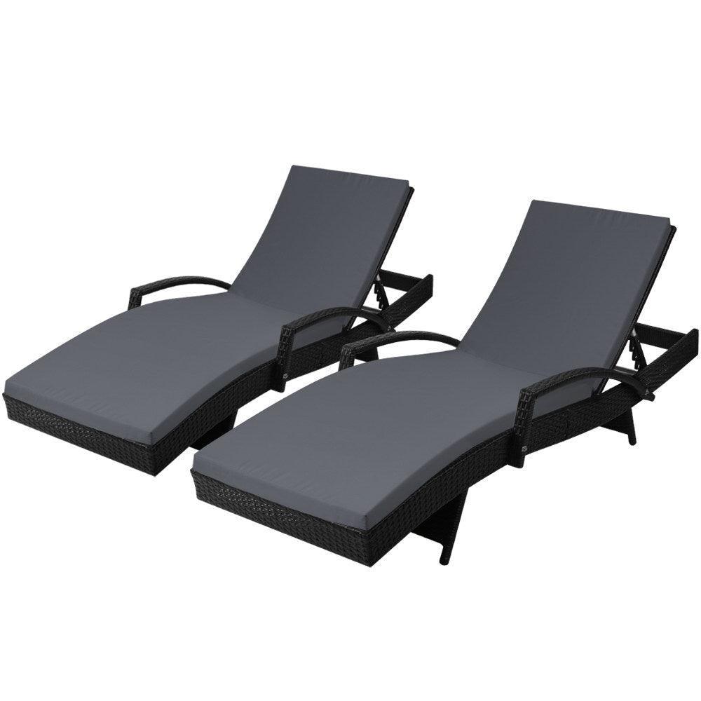 Gardeon Outdoor Sun Lounge Chair with Cushion - Black - John Cootes