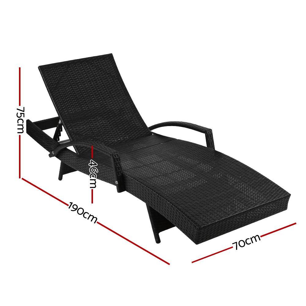 Gardeon Outdoor Sun Lounge Chair with Cushion - Black - John Cootes