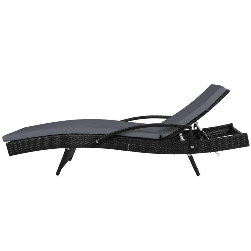 Gardeon Outdoor Sun Lounge Chair with Cushion - Black - John Cootes