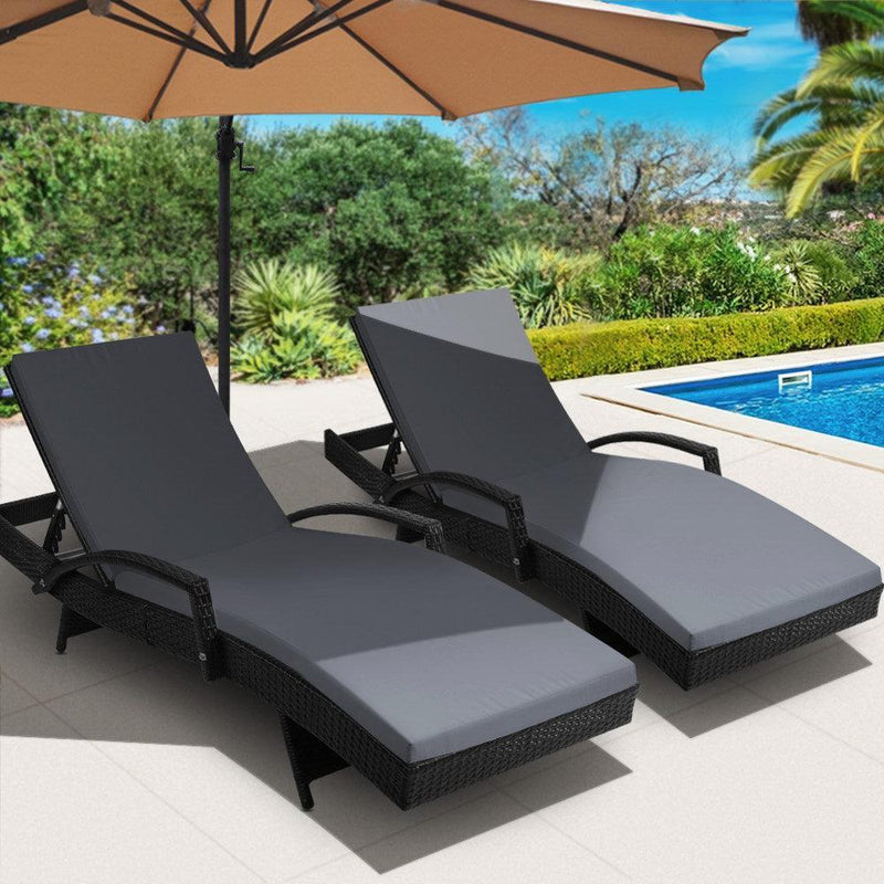 Gardeon Outdoor Sun Lounge Chair with Cushion - Black - John Cootes