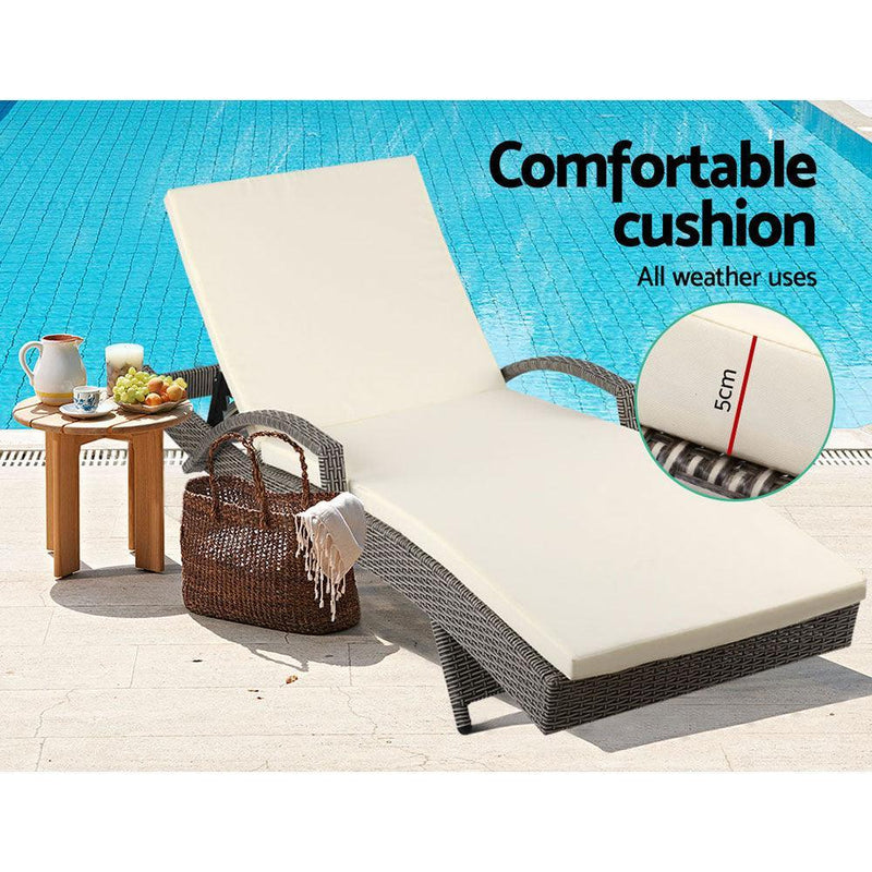 Gardeon Outdoor Sun Lounge Chair with Cushion- Grey - John Cootes
