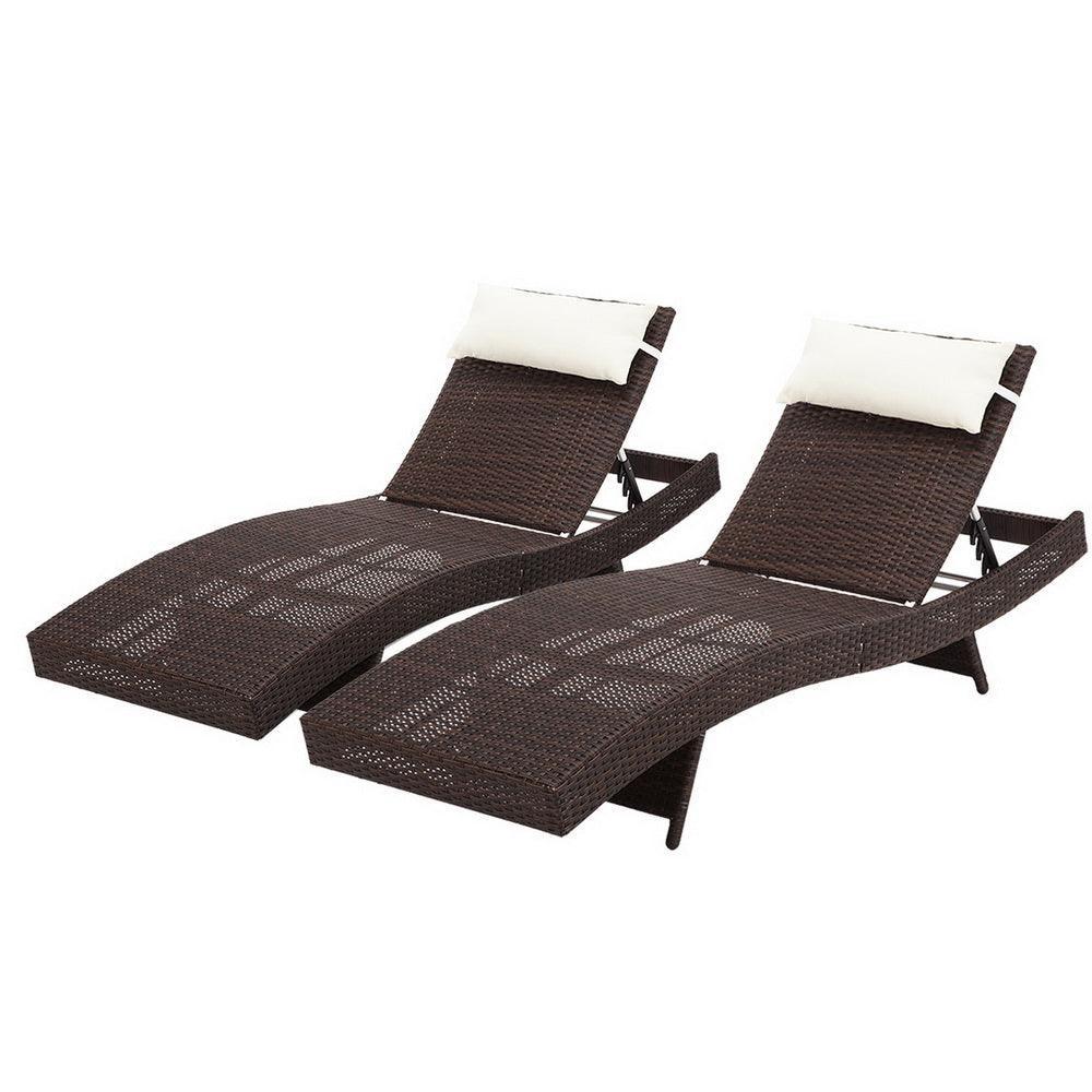 Gardeon Outdoor Sun Lounge Setting Wicker Lounger Day Bed Rattan Patio Furniture Brown - John Cootes