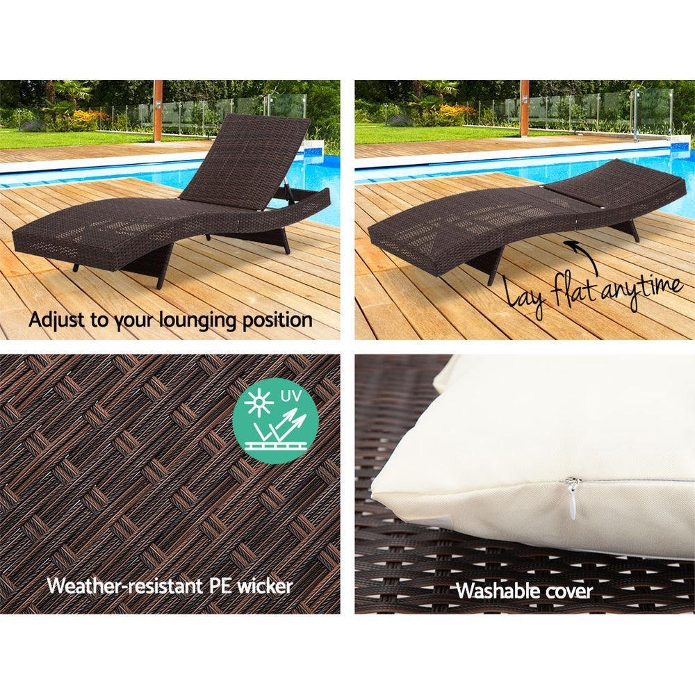 Gardeon Outdoor Sun Lounge Setting Wicker Lounger Day Bed Rattan Patio Furniture Brown - John Cootes