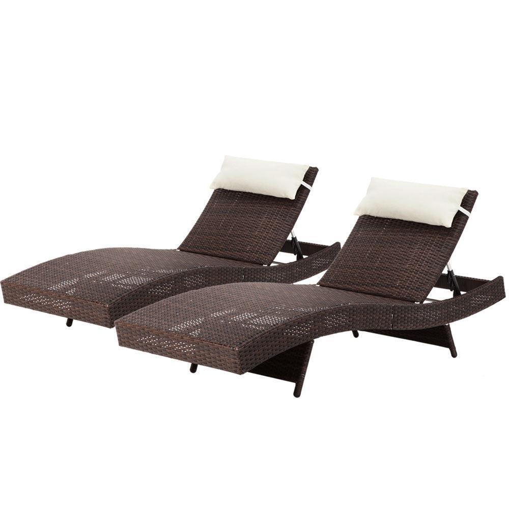 Gardeon Outdoor Sun Lounge Setting Wicker Lounger Day Bed Rattan Patio Furniture Brown - John Cootes