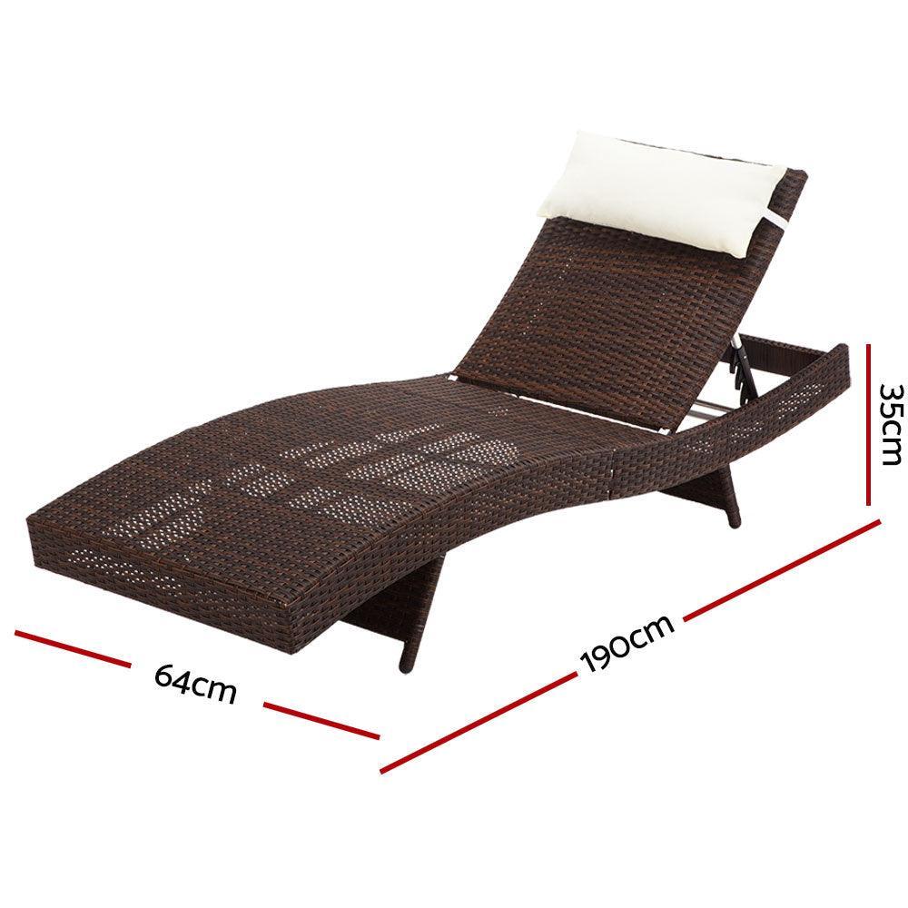 Gardeon Outdoor Sun Lounge Setting Wicker Lounger Day Bed Rattan Patio Furniture Brown - John Cootes