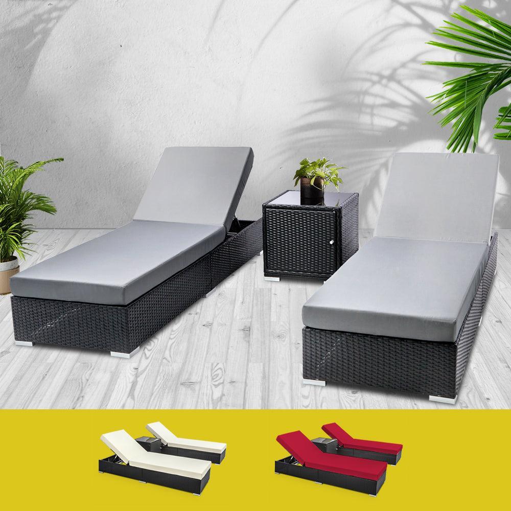 Gardeon Outdoor Sun Lounge Wicker Lounger Setting Day Bed Chair Pool Furniture Rattan Sofa Cushion Garden Patio Grey Black - John Cootes