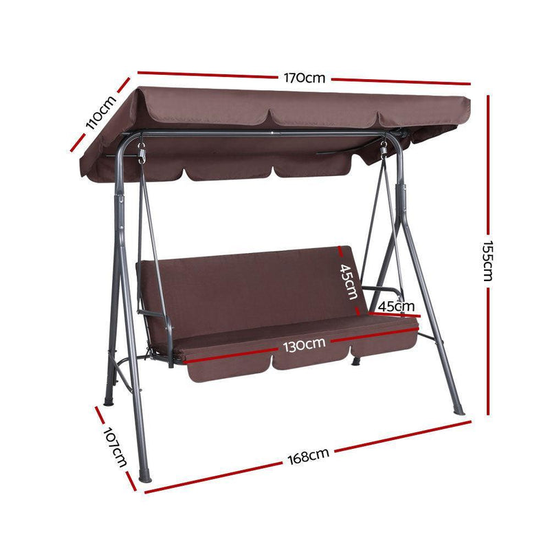 Gardeon Outdoor Swing Chair Hammock 3 Seater Garden Canopy Bench Seat Backyard - John Cootes