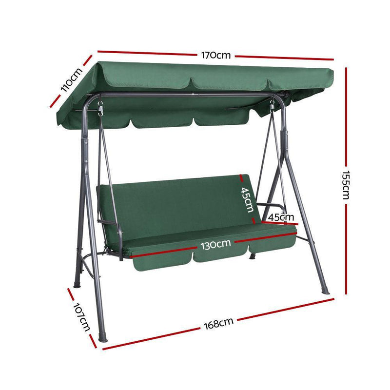 Gardeon Outdoor Swing Chair Hammock 3 Seater Garden Canopy Bench Seat Backyard - John Cootes