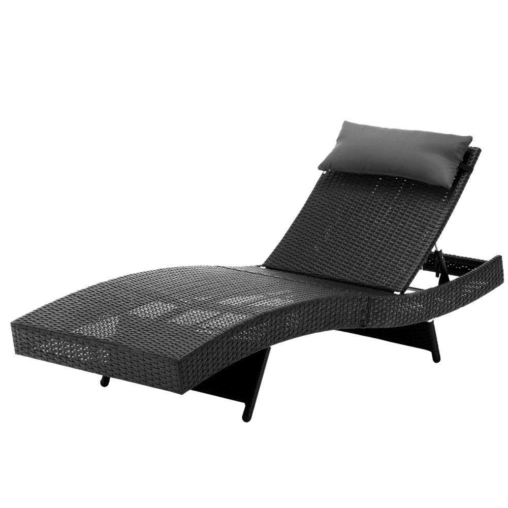 Gardeon Outdoor Wicker Sun Lounge - Black - John Cootes