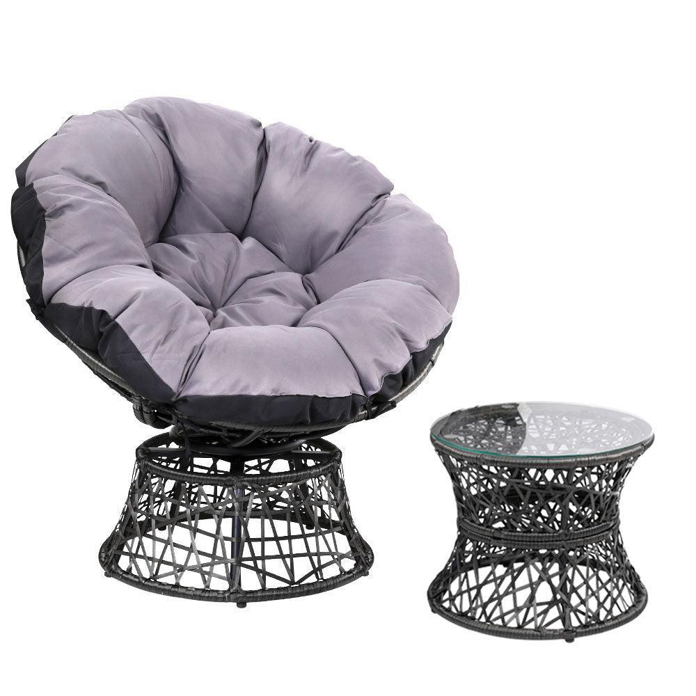 Gardeon Papasan Chair and Side Table - Black - John Cootes