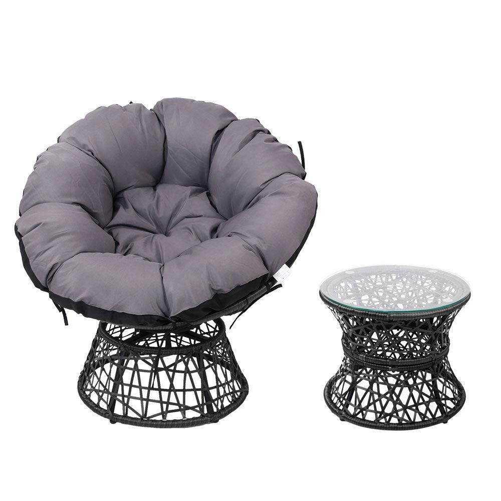 Gardeon Papasan Chair and Side Table - Black - John Cootes