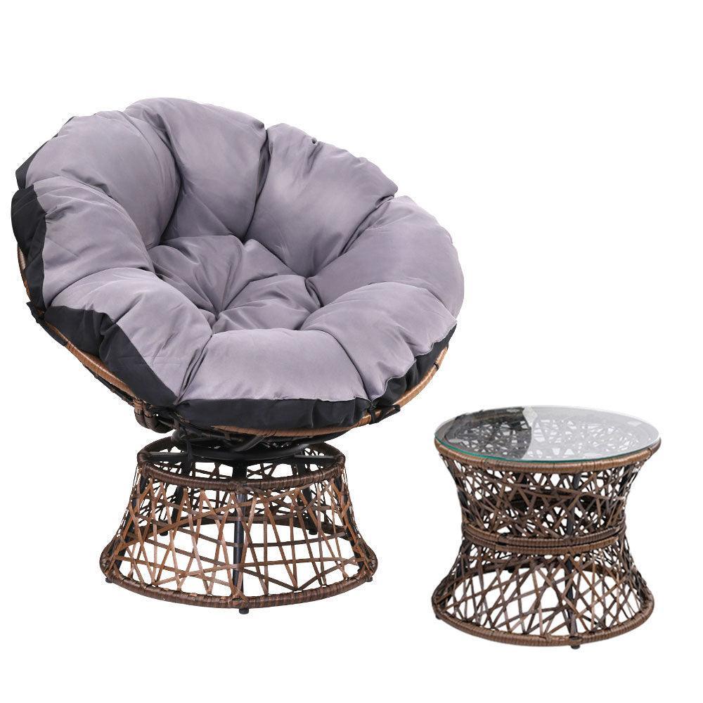 Gardeon Papasan Chair and Side Table - Brown - John Cootes