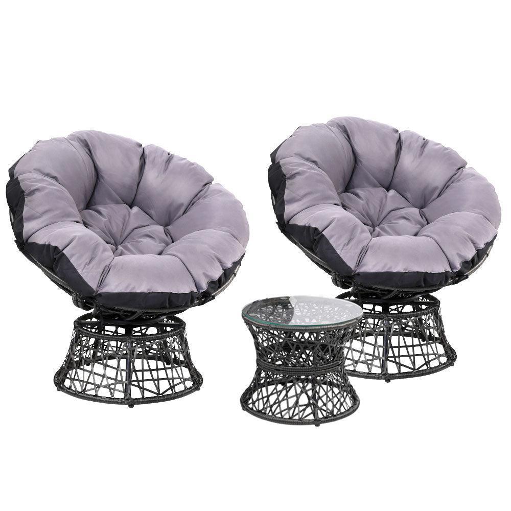 Gardeon Papasan Chair and Side Table Set- Black - John Cootes