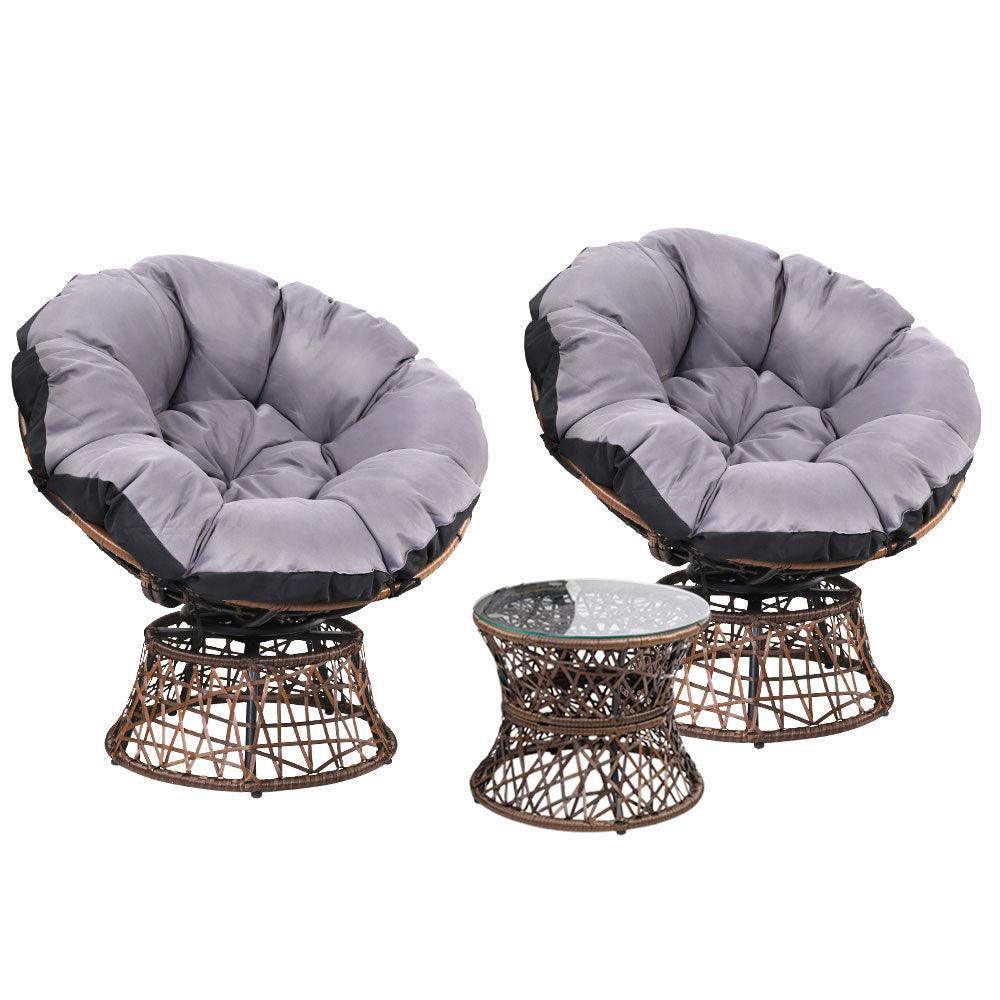 Gardeon Papasan Chair and Side Table Set-Brown - John Cootes