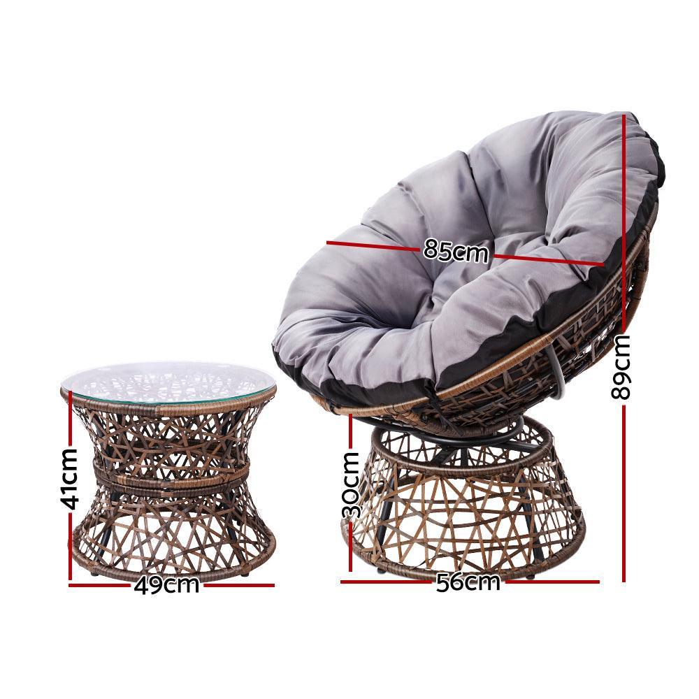 Gardeon Papasan Chair and Side Table Set-Brown - John Cootes