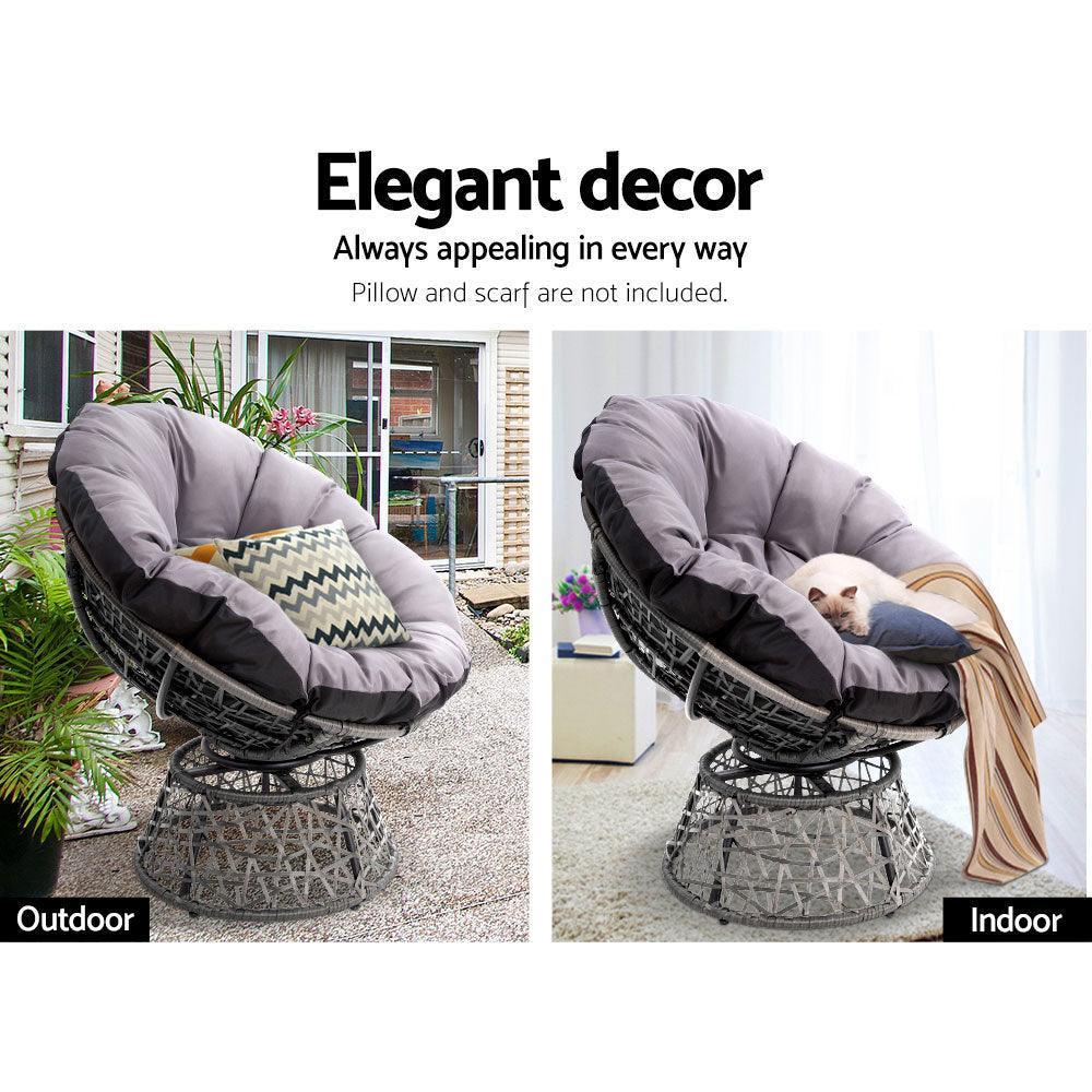 Gardeon Papasan Chair and Side Table Set- Grey - John Cootes