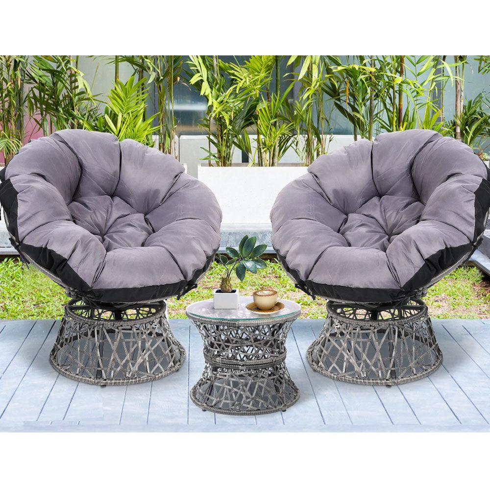 Gardeon Papasan Chair and Side Table Set- Grey - John Cootes