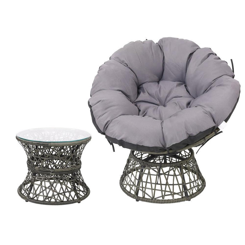 Gardeon Papasan Chair and Side Table Set- Grey - John Cootes