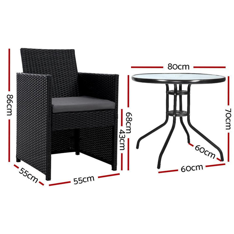 Gardeon Patio Furniture Dining Chairs Table Patio Setting Bistro Set Wicker Tea Coffee Cafe Bar Set - John Cootes