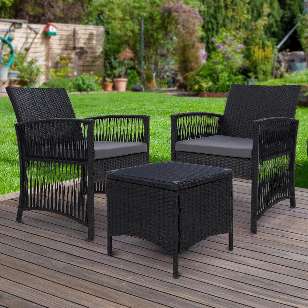 Gardeon Patio Furniture Outdoor Bistro Set Dining Chairs Setting 3 Piece Wicker - John Cootes