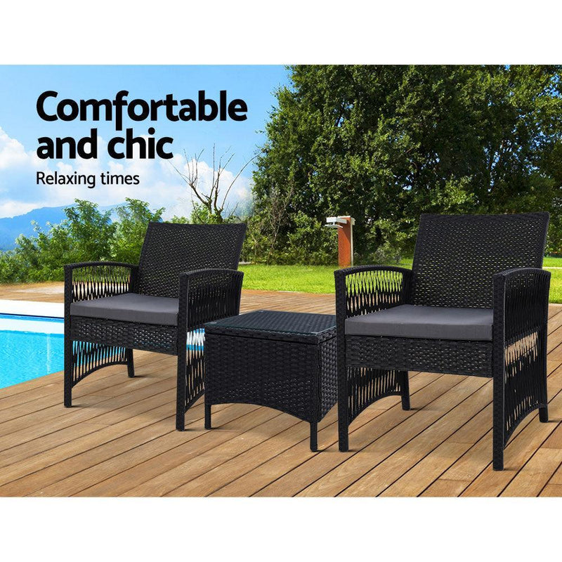 Gardeon Patio Furniture Outdoor Bistro Set Dining Chairs Setting 3 Piece Wicker - John Cootes