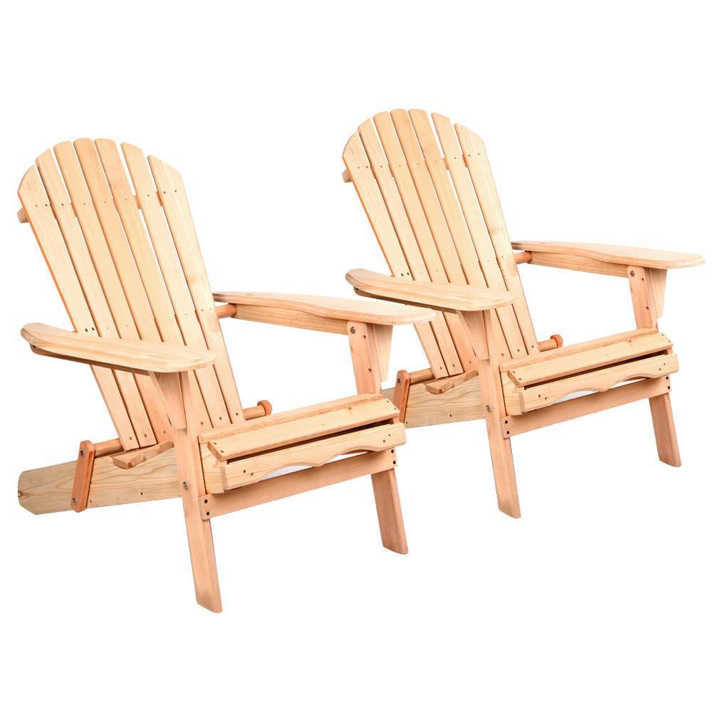 Gardeon Patio Furniture Outdoor Chairs Beach Chair Wooden Adirondack Garden Lounge 2PC - John Cootes