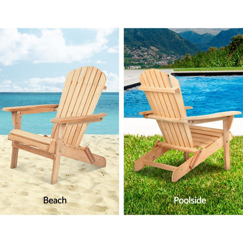 Gardeon Patio Furniture Outdoor Chairs Beach Chair Wooden Adirondack Garden Lounge 2PC - John Cootes