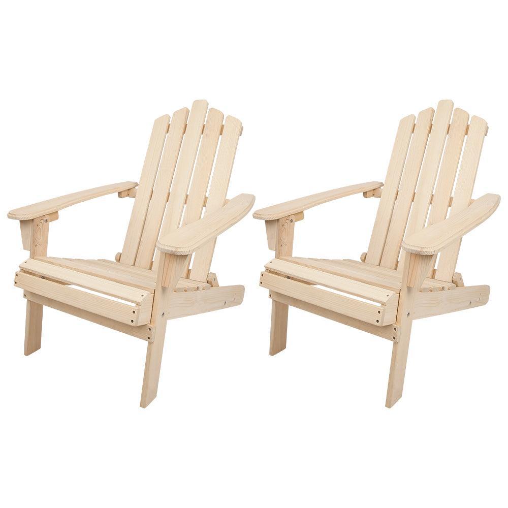 Gardeon Patio Furniture Outdoor Chairs Beach Chair Wooden Adirondack Garden Lounge Recliner 2PC Beige - John Cootes