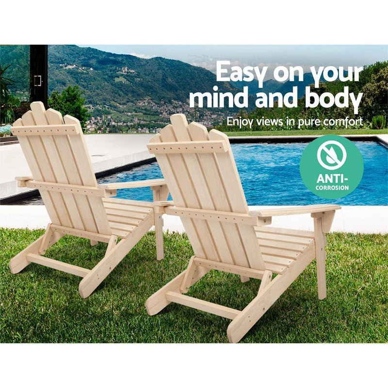 Gardeon Patio Furniture Outdoor Chairs Beach Chair Wooden Adirondack Garden Lounge Recliner 2PC Beige - John Cootes