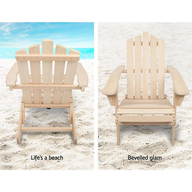 Gardeon Patio Furniture Outdoor Chairs Beach Chair Wooden Adirondack Garden Lounge Recliner 2PC Beige - John Cootes