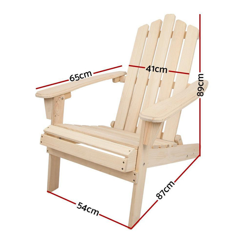 Gardeon Patio Furniture Outdoor Chairs Beach Chair Wooden Adirondack Garden Lounge Recliner 2PC Beige - John Cootes