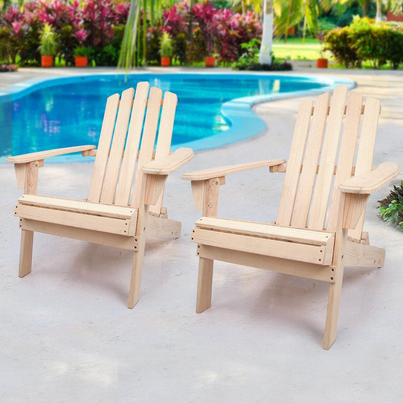Gardeon Patio Furniture Outdoor Chairs Beach Chair Wooden Adirondack Garden Lounge Recliner 2PC Beige - John Cootes