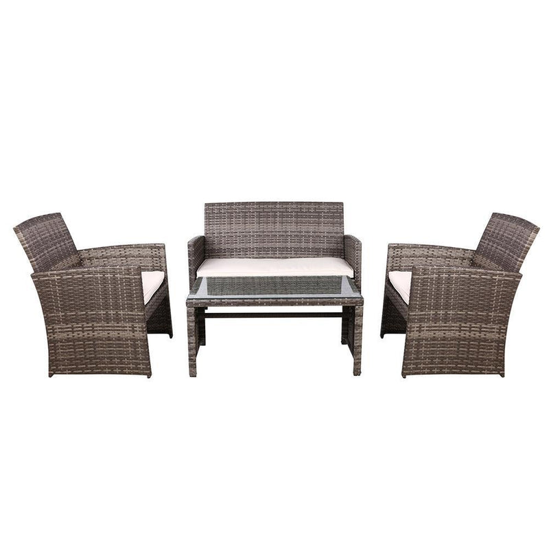 Gardeon Rattan Furniture Outdoor Lounge Setting Wicker Dining Set w/Storage Cover Mixed Grey - John Cootes