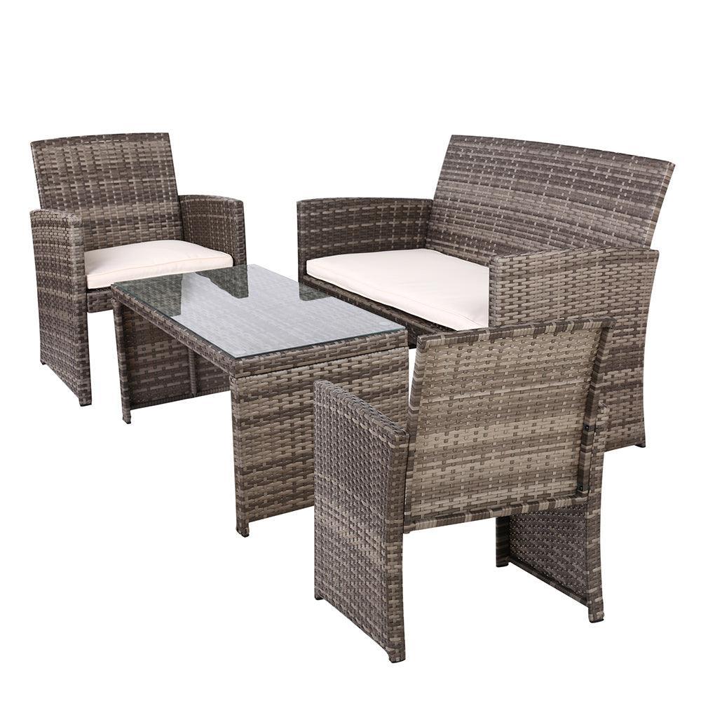 Gardeon Rattan Furniture Outdoor Lounge Setting Wicker Dining Set w/Storage Cover Mixed Grey - John Cootes