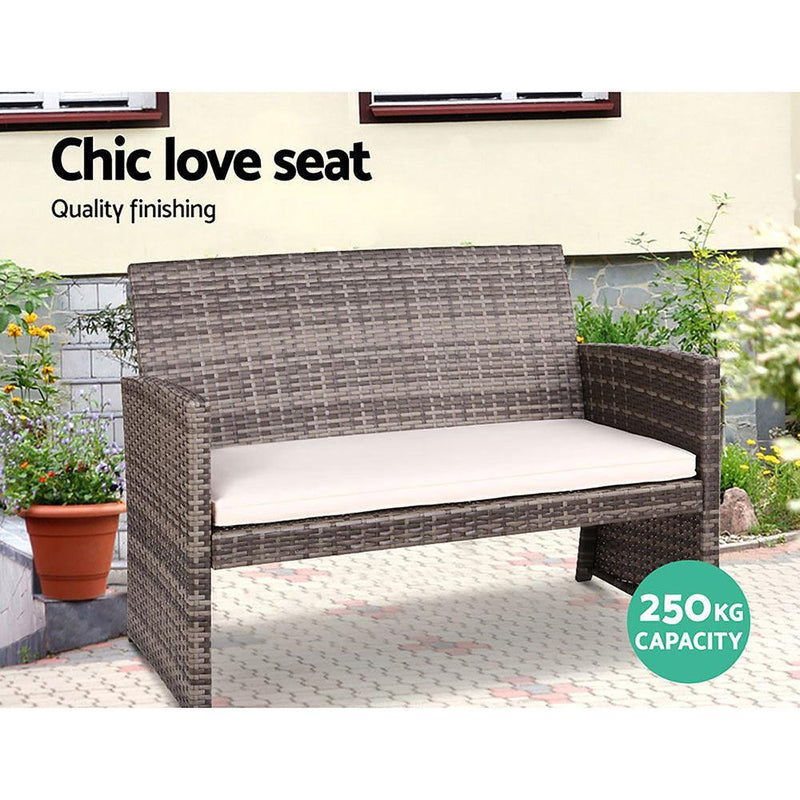 Gardeon Rattan Furniture Outdoor Lounge Setting Wicker Dining Set w/Storage Cover Mixed Grey - John Cootes