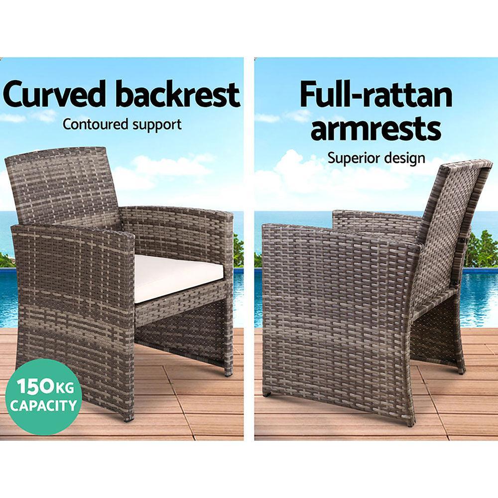 Gardeon Rattan Furniture Outdoor Lounge Setting Wicker Dining Set w/Storage Cover Mixed Grey - John Cootes