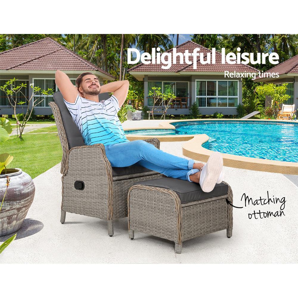 Gardeon Recliner Chair Sun lounge Outdoor Setting Patio Furniture Wicker Sofa - John Cootes