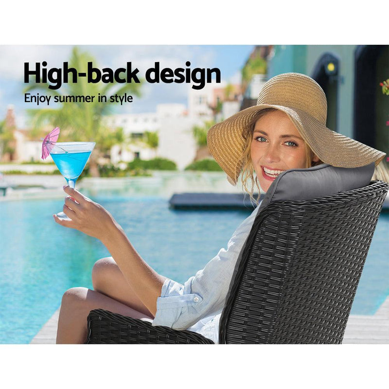 Gardeon Recliner Chairs Sun lounge Outdoor Furniture Setting Patio Wicker Sofa Black 2pcs - John Cootes