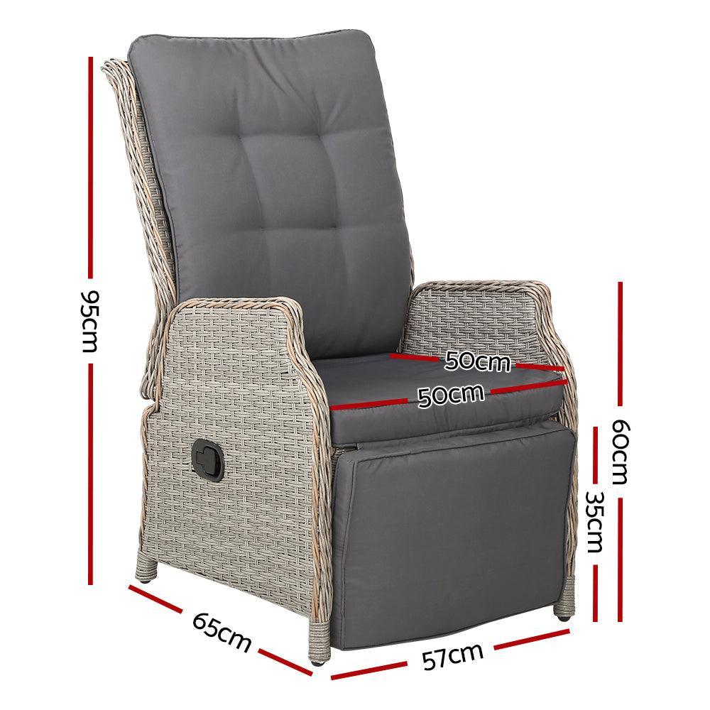 Gardeon Recliner Chairs Sun lounge Outdoor Furniture Setting Patio Wicker Sofa Grey 2pcs - John Cootes